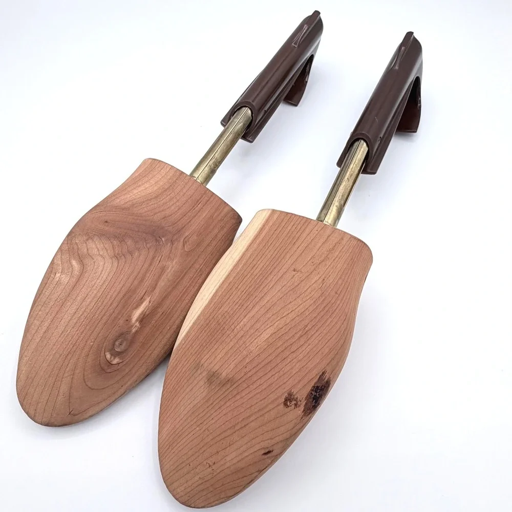 Vintage 1960s 70s Rochester Shoe Tree Co Shoe Keepers Wood Metal USA Pair MCM
